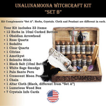 Load image into Gallery viewer, UnaLunaMoona Wiccan Kit, Set B, Witchcraft Kit Spell Supplies and Tools w Crystals Sets for Witchcraft Baby Witch Kit