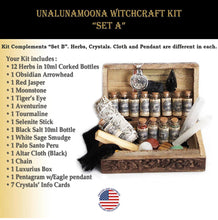 Load image into Gallery viewer, UnaLunaMoona Wiccan Kit, Set A, Witchcraft Kit Spell Supplies and Tools w Crystals Sets for Witchcraft Baby Witch Kit