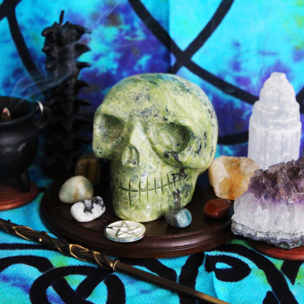 Crystal Skull made of Serpentine - Handmade and Charged - Altar Supplies