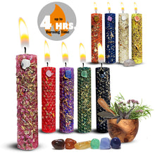 Load image into Gallery viewer, Handmade Beeswax Intention Candle Kit - 9 Manifestation Candle/Spell Candles with Attached Crystals for Love, Happiness, Protection &amp; More for Rituals, Spells, Meditation, Manifesting and Wiccan Altar
