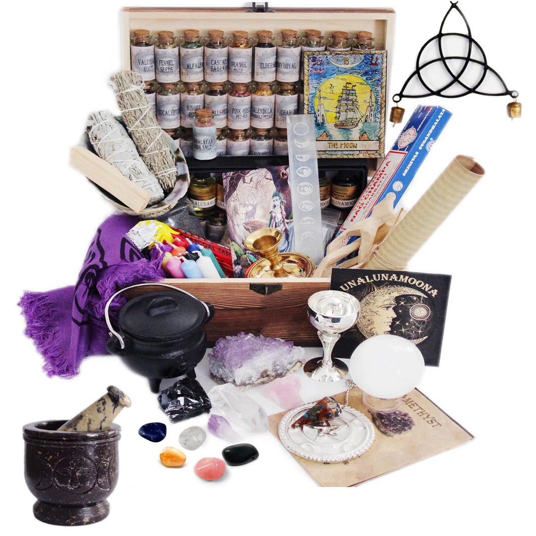 UnaLunaMoona Witchcraft Kit 111 Wiccan Supplies and Tools, Witch Kit Witchcraft Crystals, Witchcraft Altar Starter Kit, Witch Starter Pack, Crystal Sets for Witchcraft, Apothecary