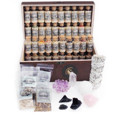 Load image into Gallery viewer, witchcraft kit with witch herbs and supplies, witchcraft crystals and herbal incense for wiccan wicca witches norse hoodoo and voodoo
