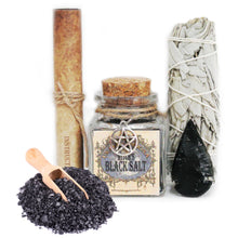 Load image into Gallery viewer, witchcraft black salt for wiccan protection wicca tools and supplies herbs empath remove negativity
