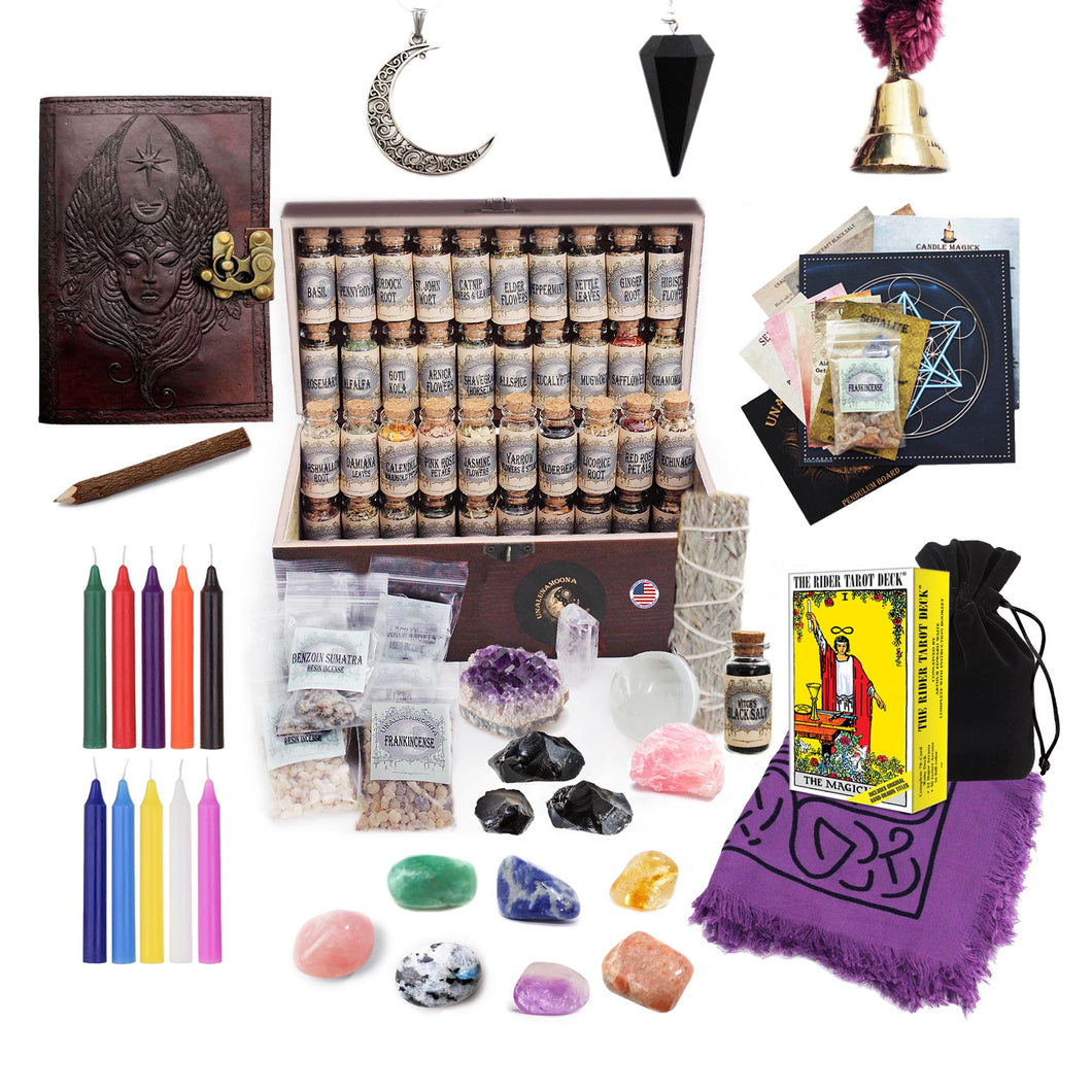 Witchcraft Kit Box of 101 Wiccan Supplies and Tools with Rider Tarot Deck